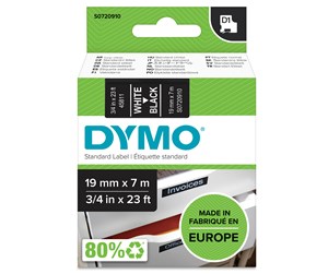 Papir, Fotopapir & Etiketter - DYMO D1 tape, 19mm x 7m rulle, hvid på sort - S0720910