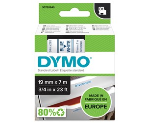 Papir, Fotopapir & Etiketter - DYMO D1 tape, 19mm x 7m rulle, blå på hvid, selvklæbende tape til LabelManager printere, original - S0720840