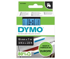 Papir, Fotopapir & Etiketter - DYMO D1 tape, 19mm x 7m rull, sort på blå - S0720860