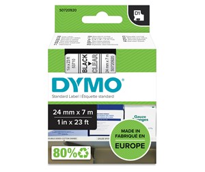 Papir, Fotopapir & Etiketter - DYMO D1 tape, 24mm x 7m rull, sort på klar - S0720920