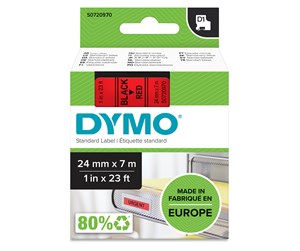 Papir, Fotopapir & Etiketter - DYMO D1 tape, 24mm x 7m rulle, sort på rød - S0720970