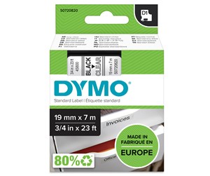 Papir, Fotopapir & Etiketter - DYMO D1 tape, 19mm x 7m rull, sort på klar - S0720820