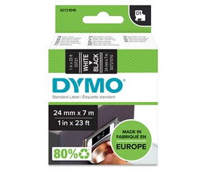 Papir, Fotopapir & Etiketter - DYMO D1 tape, 24mm x 7m rull, hvit på sort - S0721010