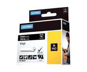 Papir, Fotopapir & Etiketter - DYMO Rhino industri vinyl tape, 24 mm x 5.5 m rull, hvit på sort - 1805437