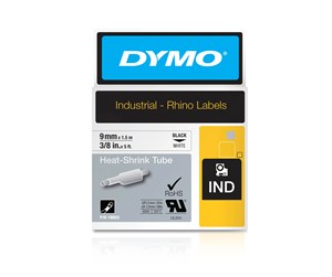 Papir, Fotopapir & Etiketter - DYMO Rhino krympeflex, 9 mm x 1.5 m, sort på hvit - 18053