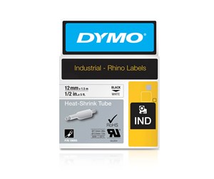 Papir, Fotopapir & Etiketter - DYMO Rhino krympestrømpe, 12mm, 1.5m, sort på hvit - 18055