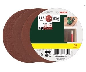 Slipemaskin - Bosch 25-delers slipepapirsett til eksentersliper, korning 80, 120, 240 115 mm - 2607019496