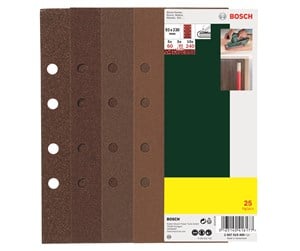 Slipemaskin - Bosch 25-delers slipepapirsett til plansliper, korning 60, 80, 120, 240 G= 60, 80, 120, 240, 8 hull - 2607019499