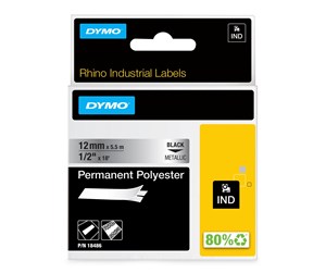 Papir, Fotopapir & Etiketter - DYMO Dymo Rhino permanent polyester 19mm x 5.5m - sort på metallic - 18487