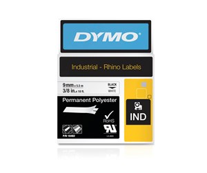 Papir, Fotopapir & Etiketter - DYMO Dymo Rhino permanent polyester 9mm x 5.5m - sort på hvit - 18482