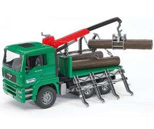 Leketøysbil - Bruder MAN TGA Timber truck with loading crane and 3 trunks - 02769