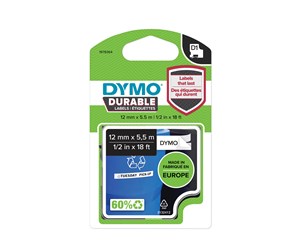 Papir, Fotopapir & Etiketter - DYMO D1® High Performance / Durable tape, 12mm x 5,5m rull, sort på hvit - 1978364