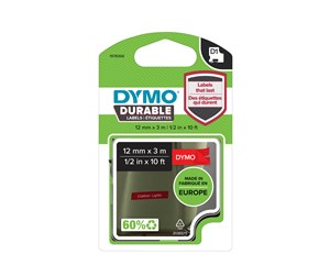 Papir, Fotopapir & Etiketter - DYMO D1® High Performance / Durable tape, 12mm x 3m rull, hvit på rød - 1978366