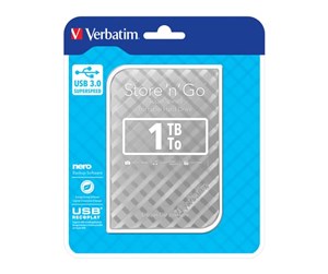 Hard drive - External - Verbatim Store'n'Go Portable Silver - Ekstern Harddisk - 1TB - Sølv - 53197