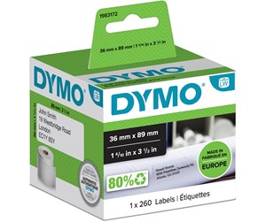 Papir, Fotopapir & Etiketter - DYMO LabelWriter adresseetiketter 36mm x 89mm / ruller med 260 stk. - 1983172