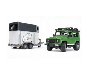 Leketøysbil - Bruder Land Rover Defender Station Wagon with horse trailer + 1 horse - 02592