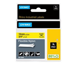 Papir, Fotopapir & Etiketter - DYMO Dymo Rhino fleksibel nylon, 19 mm x 3.5 m - sort på gul - 18491