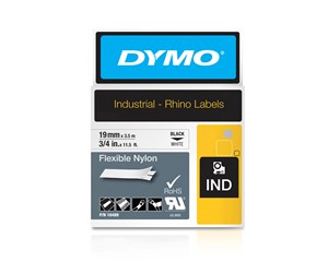 Papir, Fotopapir & Etiketter - DYMO Rhino fleksibel nylon, 19mm x 3,5m, sort på hvit - 18489