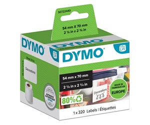 Papir, Fotopapir & Etiketter - DYMO LW multifunksjonelle etiketter, 54mm x 70mm, ruller med 320 stk. - S0722440