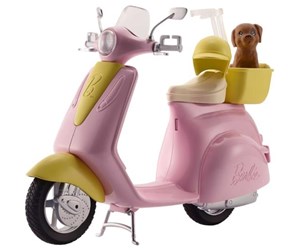 Dukker, Bamser & Utstyr - Barbie Pink & Yellow Scooter Moped With Puppy & Helmet - FRP56