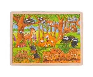 Puslespill - Goki Wooden Jigsaw Puzzle - Forest Animals 48st. Tre - 57734