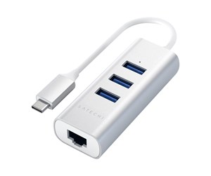 USB-hub - Satechi USB-C Aluminium hub - 3 port USB 3.0 + Ethernet Silver USB-hub - USB 3.0 - 3 porter - Sølv - ST-TC2N1USB31AS