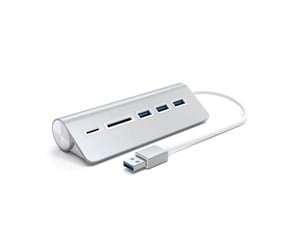 USB-hub - Satechi Aluminum USB 3.0 Hub & Card Reader Silver USB-hub - USB 3.0 - 3 porter - Sølv - ST-3HCRS