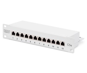 Tilbehør - DIGITUS DN-91512S-G CAT 5e Class D Patch Panel Shielded 12-Port RJ45 8P8C LSA 1U 254mm(10") Rack Mount grey - DN-91512S-G