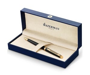 Skrive- & Tegneverktøy - Waterman Hémisphère Ballpoint Pen | Gloss Black with 23k Gold Trim | Medium Point | Blue Ink | Gift Box - S0920670