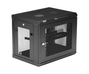 Rackskap - StarTech.com 2 Post 9U 19" Wall Mount Network Cabinet - Adjustable Depth 6-15"- Locking IT Switch Depth Enclosure - Vented Computer/Electronics Equipment Data Rack w/Shelf & Hook & Loop Tape - RK9WALM