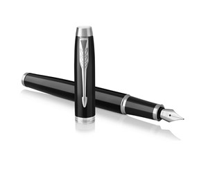 Skrive- & Tegneverktøy - Parker IM Fountain Pen | Black Lacquer with Chrome Trim | Medium Nib with Blue Ink Refill | Gift Box - 1931651