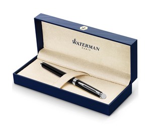 Skrive- & Tegneverktøy - Waterman Hémisphère Fountain Pen | Gloss Black with Chrome Trim | Medium Nib | Blue Ink | Gift Box - S0920530