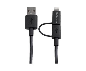 Skjermkabel - StarTech.com 1m Black Apple 8-pin Lightning or Micro USB to USB Combo Cable - charging / data cable - Lightning / USB - 1 m - LTUB1MBK