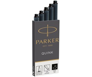 Skrive- & Tegneverktøy - Parker Fountain Pen Ink Refill Cartridges | Long | Black QUINK Ink | 5 Count - 1950382