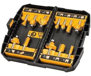 Bormaskin & Bits - Dewalt 12 Piece Router Bit Set - 8mm Shaft - + Storage Box With Clear Cover - DT90016-QZ