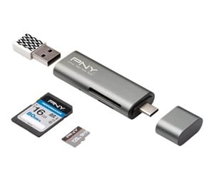 Flashminneadapter - PNY USB-C CARD READER + USB-A ADAP ACCS - R-TC-UA-3N1E01-RB