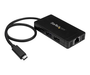 USB-hub - StarTech.com USB 3.0 Hub 3-port with USB-C and GbE USB-hub - 3 porter - Svart - HB30C3A1GE