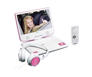 Blu-Ray & DVD-spiller - Lenco DVP-910PK - Portable 9" DVD player with USB headphones and mounting bracket - Pink/White - DVP910PINK