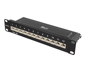 Tilbehør - Deltaco 10-PATCH15 10" patch panel 12xRJ45 Cat6a STP 10Gbps metal black - 10-PATCH15