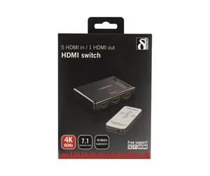 Videosplitter - Deltaco HDMI Switch 5 inputs to 1 output 4K in 6 - HDMI-7043