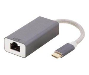 Nettverksadapter - Deltaco USB-C Network Adapter Gigabit 1x RJ45 1x USB-C Male Aluminum Space Grey - USBC-GIGA4