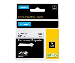 Papir, Fotopapir & Etiketter - DYMO Dymo Rhino permanent polyester 12mm x 5.5m - sort på hvit - 18483