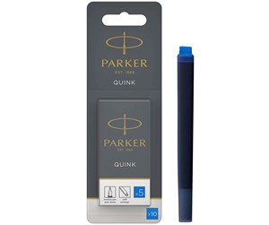 Skrive- & Tegneverktøy - Parker Fountain Pen Ink Refill Cartridges | Long | Blue QUINK Ink | 10 Count (Blister) - S0881390