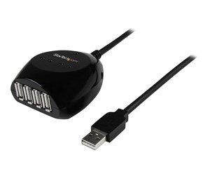 USB-hub - StarTech.com 15m USB 2.0 Active Cable with 4 Port Hub - hub - 4 ports USB-hub - 4 porter - Svart - USB2EXT4P15M