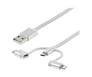 USB - StarTech.com USB Multi Charging Cable - Lightning USB-C Micro-USB - USB cable - 1 m - LTCUB1MGR