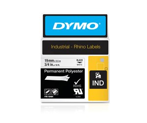 Papir, Fotopapir & Etiketter - DYMO Dymo Rhino permanent polyester 19mm x 5.5m - sort på hvit - 18484