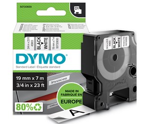 Papir, Fotopapir & Etiketter - DYMO D1 tape, 19mm x 7m rull, sort på hvit - 45803