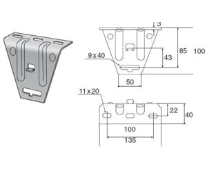 Skuffer & samleskinne kanaler - Wibe Ceiling bracket 5 pre-galvanized - 721101