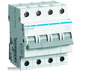 Komponenter for switchboxes og skap - Hager Miniature circuit breaker mcb 3p+n 6ka c-25a - MCN625E