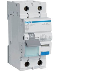 Komponenter for switchboxes og skap - Hager Rcbo 1p+n 6ka c-10a 30ma a - ADA960G